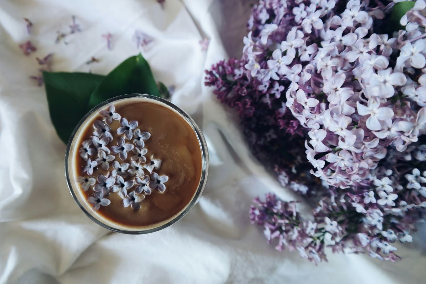 Coffee and purple flower
