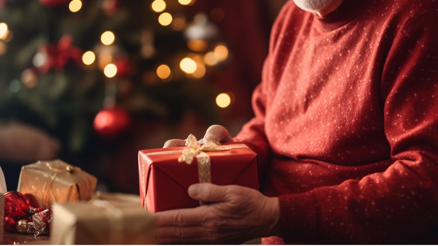 A person holding a Christmas present