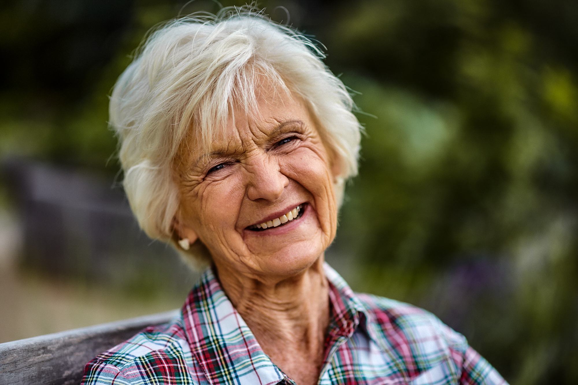 A woman smiling