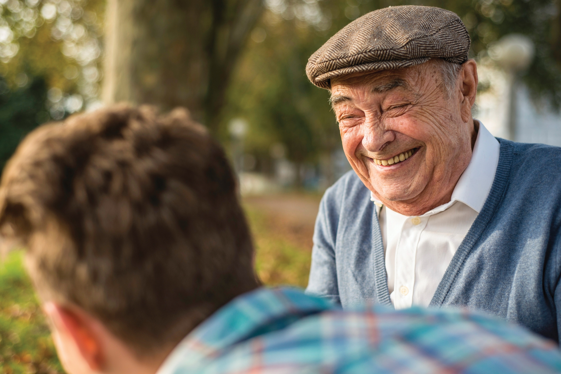 Resident man laughing
